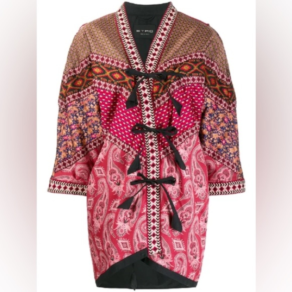 Etro Multicolor Patchwork Pink Red Paisley Knit Cardigan